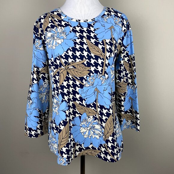 J. Mclaughlin Catalina Cloth‎ Top Womens Large Blue Floral Blouse 3/4 Sleeve Tee - Picture 13 of 13